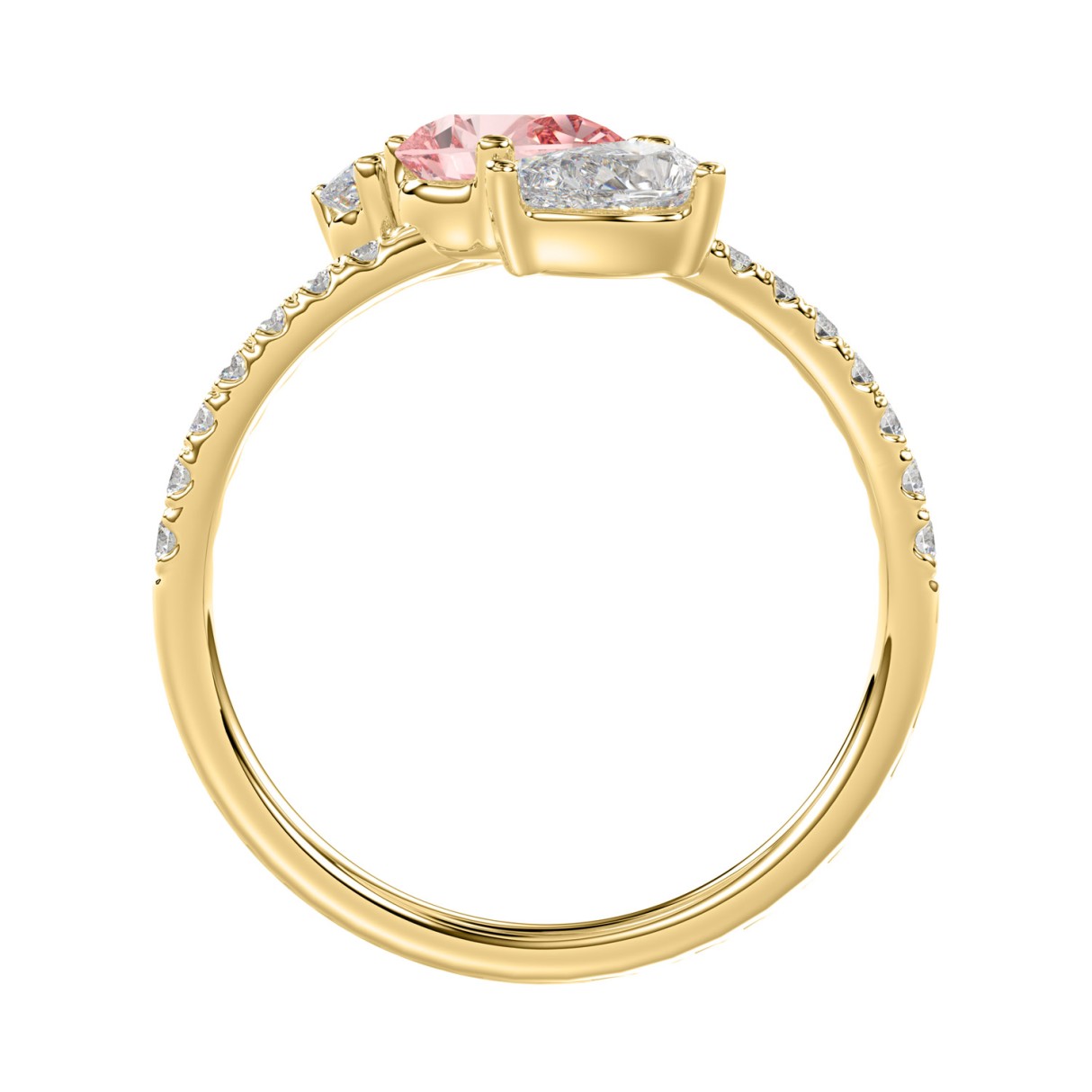 14K YELLOW GOLD 1 1/4CT ROUND/PEAR DIAMOND LADIES RING (CENTER PEAR PINK)