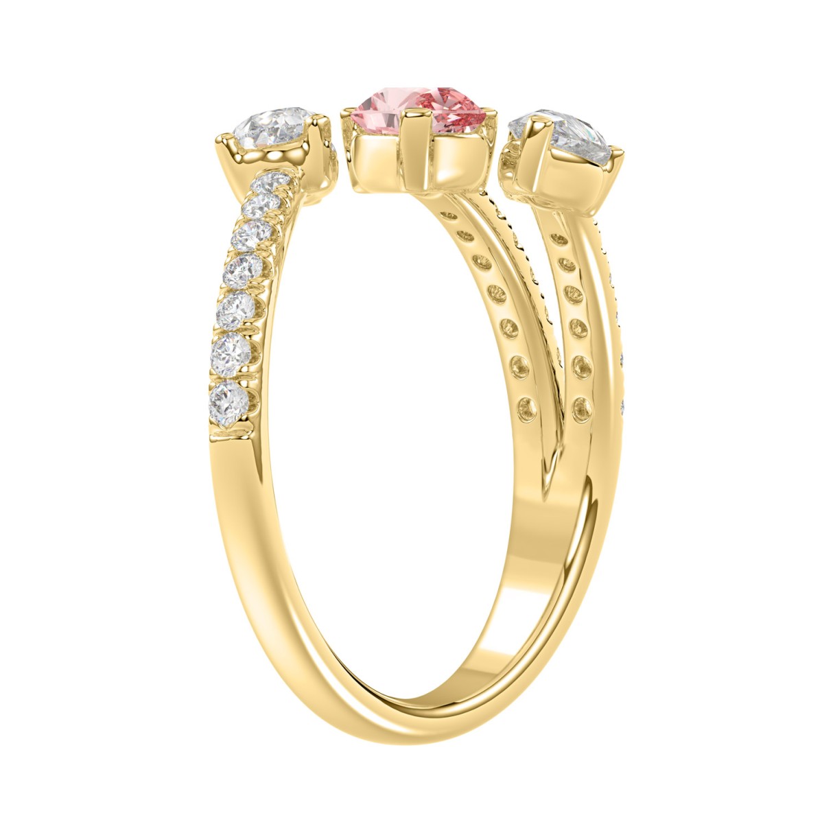14K YELLOW GOLD 1 1/4CT ROUND/PEAR DIAMOND LADIES RING (CENTER PEAR PINK)