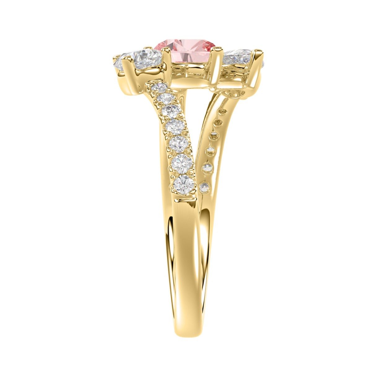 14K YELLOW GOLD 1 1/4CT ROUND/PEAR DIAMOND LADIES RING (CENTER PEAR PINK)