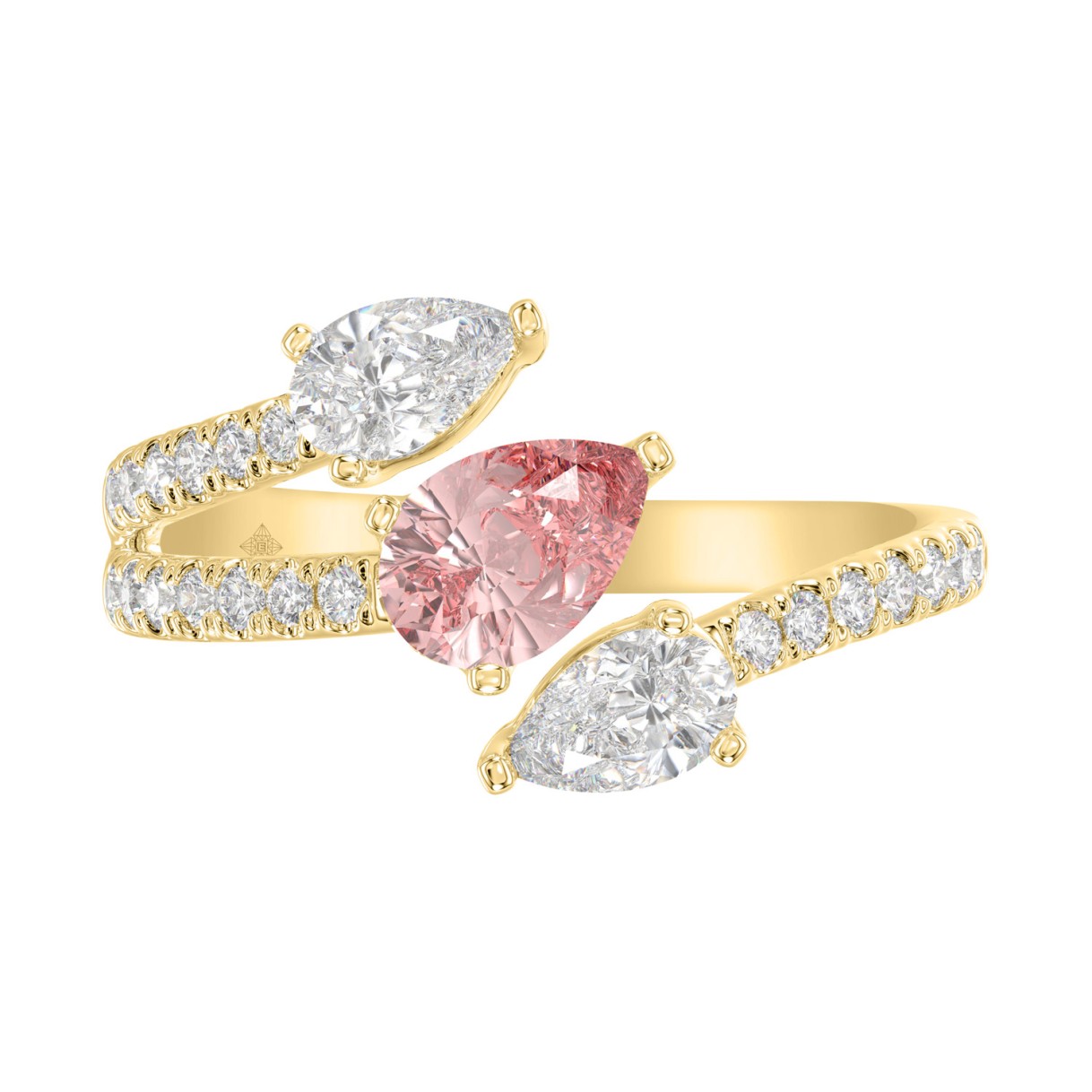 14K YELLOW GOLD 1 1/4CT ROUND/PEAR DIAMOND LADIES RING (CENTER PEAR PINK)