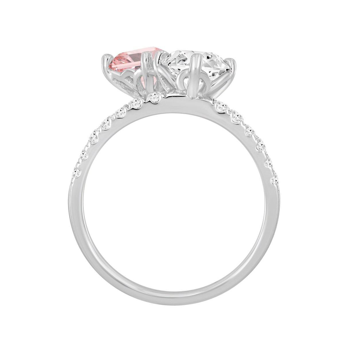 14K WHITE GOLD 2 1/2CT ROUND/PINK PRINCESS DIAMOND LADIES RING 