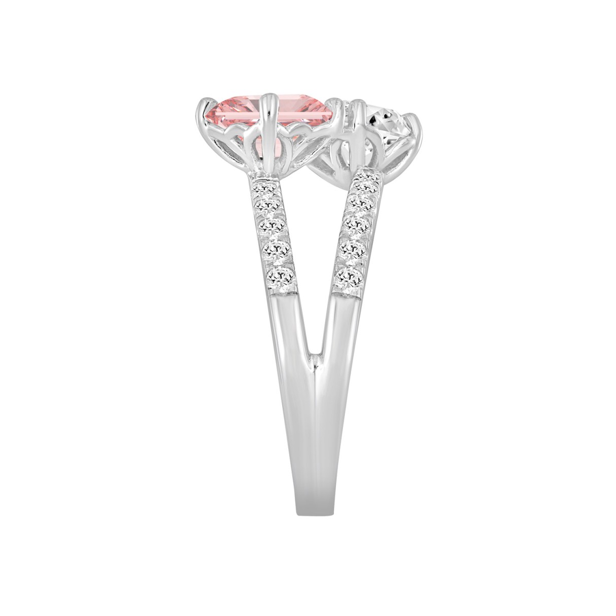 14K WHITE GOLD 2 1/2CT ROUND/PINK PRINCESS DIAMOND LADIES RING 