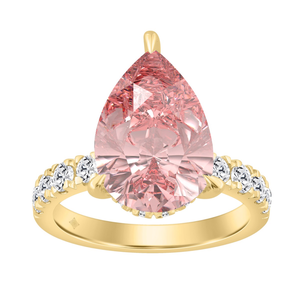 14K YELLOW GOLD 6.00CT ROUND/PEAR DIAMOND LADIES RING (CENTER STONE PINK PEAR DIAMOND 5.00CT)