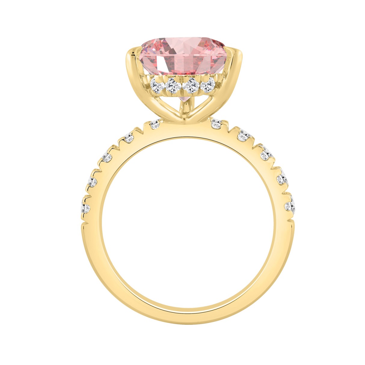 14K YELLOW GOLD 6.00CT ROUND/PEAR DIAMOND LADIES RING (CENTER STONE PINK PEAR DIAMOND 5.00CT)