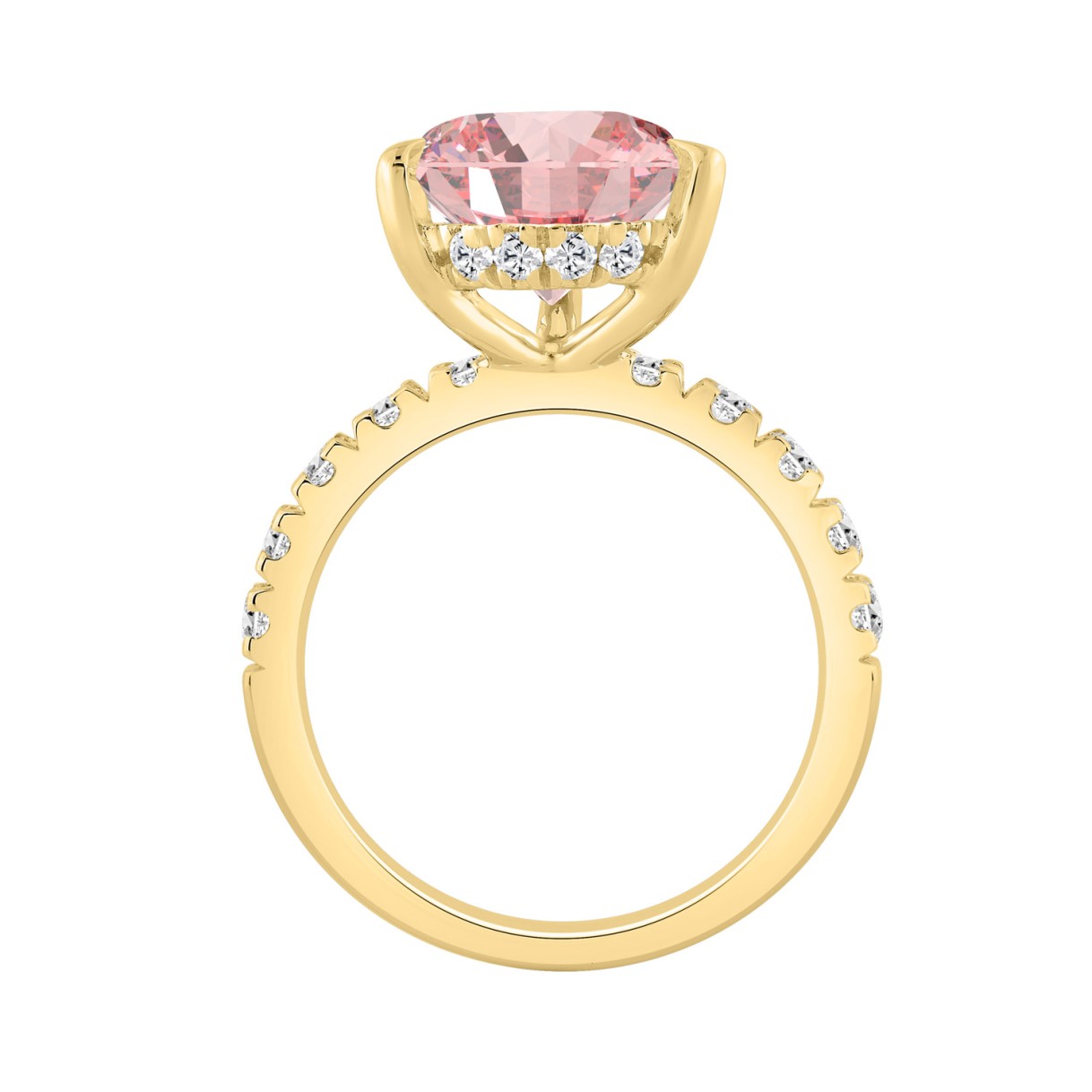 14K YELLOW GOLD 6.00CT ROUND/PEAR DIAMOND LADIES RING (CENTER STONE PINK PEAR DIAMOND 5.00CT)
