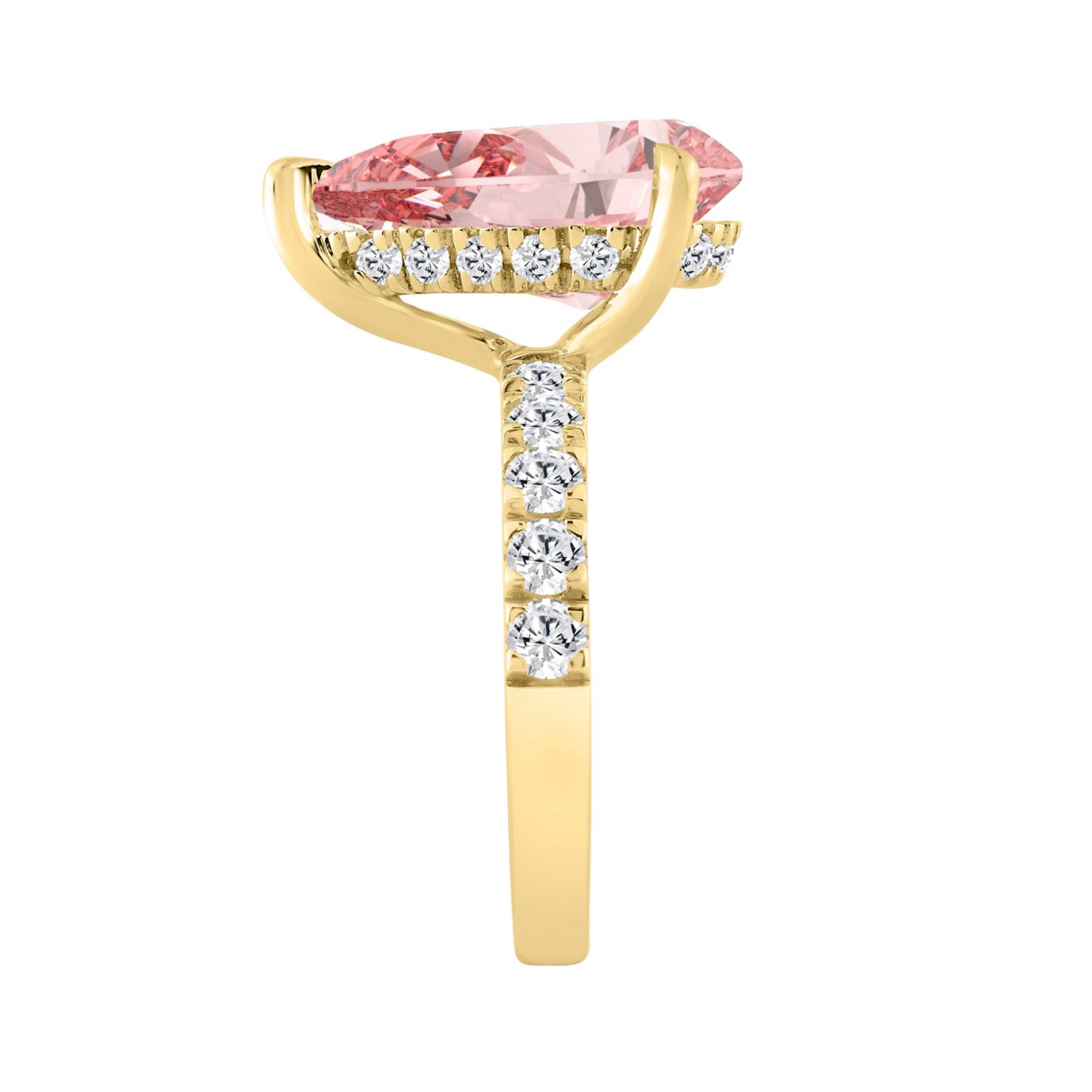 14K YELLOW GOLD 6.00CT ROUND/PEAR DIAMOND LADIES RING (CENTER STONE PINK PEAR DIAMOND 5.00CT)
