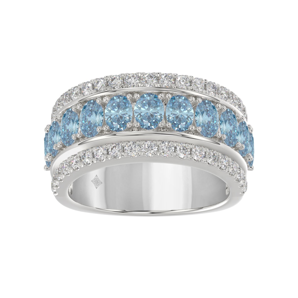 14K WHITE GOLD 2 1/4CT ROUND/OVAL DIAMOND LADIES BAND (CENTER STONE OVAL BLUE DIAMOND 1 5/8CT)