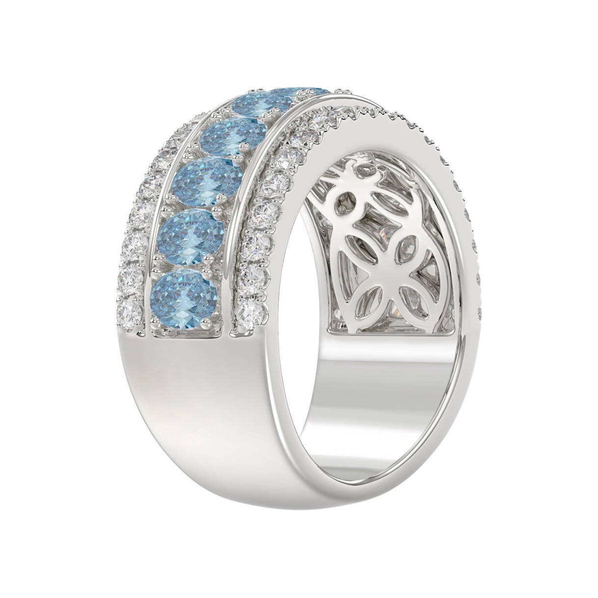 14K WHITE GOLD 2 1/4CT ROUND/OVAL DIAMOND LADIES BAND (CENTER STONE OVAL BLUE DIAMOND 1 5/8CT)