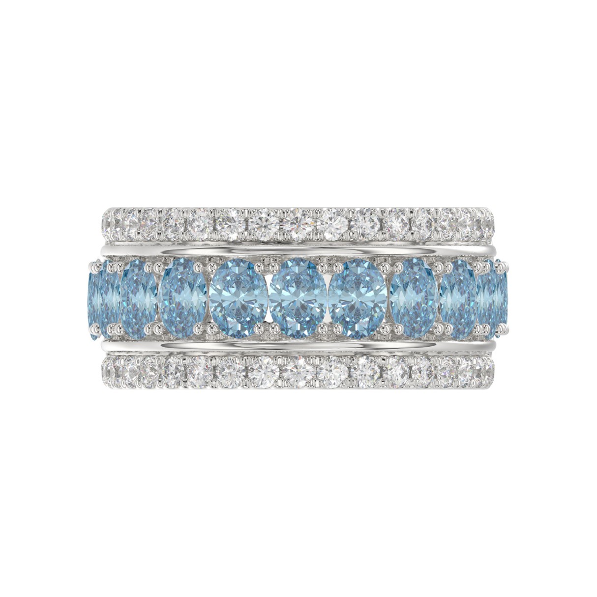 14K WHITE GOLD 2 1/4CT ROUND/OVAL DIAMOND LADIES BAND (CENTER STONE OVAL BLUE DIAMOND 1 5/8CT)