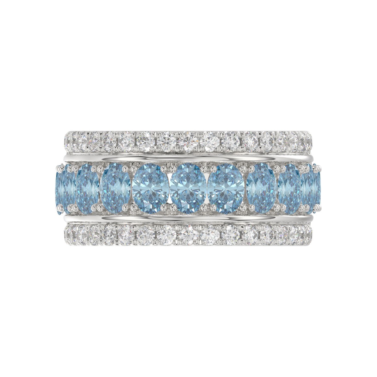 14K WHITE GOLD 2 1/4CT ROUND/OVAL DIAMOND LADIES BAND (CENTER STONE OVAL BLUE DIAMOND 1 5/8CT)