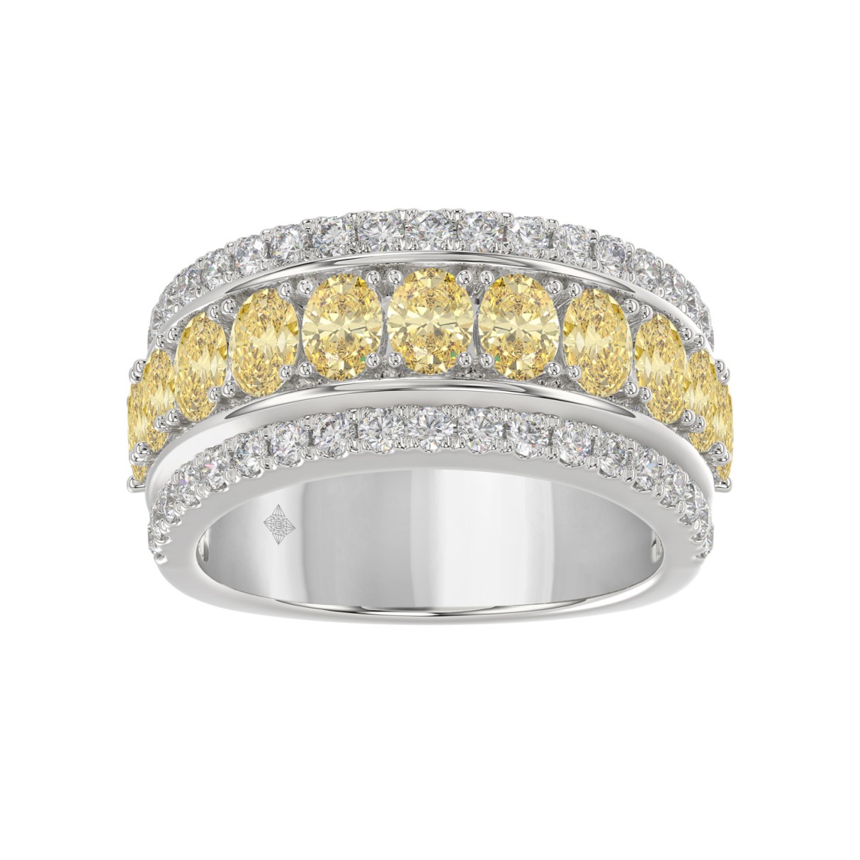 14K WHITE GOLD 2 1/4CT ROUND/OVAL DIAMOND LADIES BAND (CENTER STONE YELLOW OVAL DIAMOND 1 5/8CT)