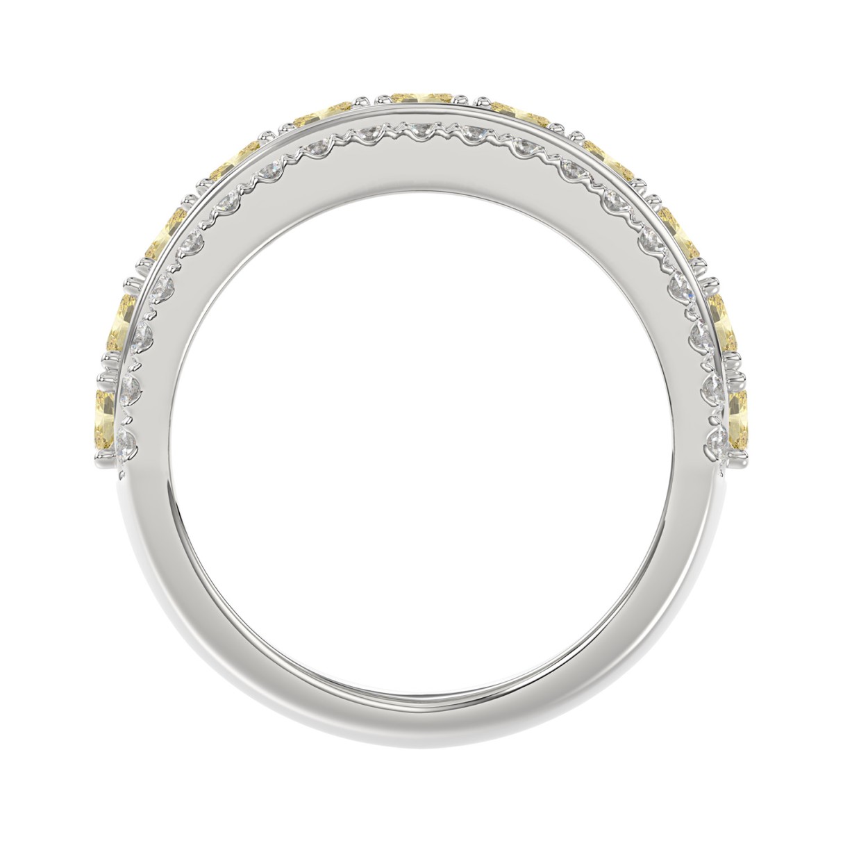 14K WHITE GOLD 2 1/4CT ROUND/OVAL DIAMOND LADIES BAND (CENTER STONE YELLOW OVAL DIAMOND 1 5/8CT)