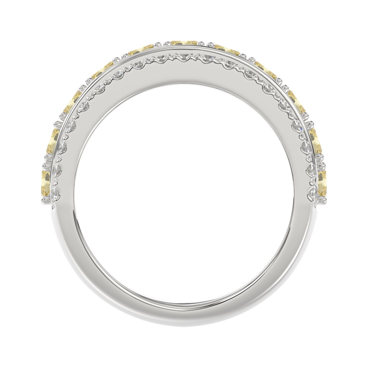 14K WHITE GOLD 2 1/4CT ROUND/OVAL DIAMOND LADIES BAND (CENTER STONE YELLOW OVAL DIAMOND 1 5/8CT)