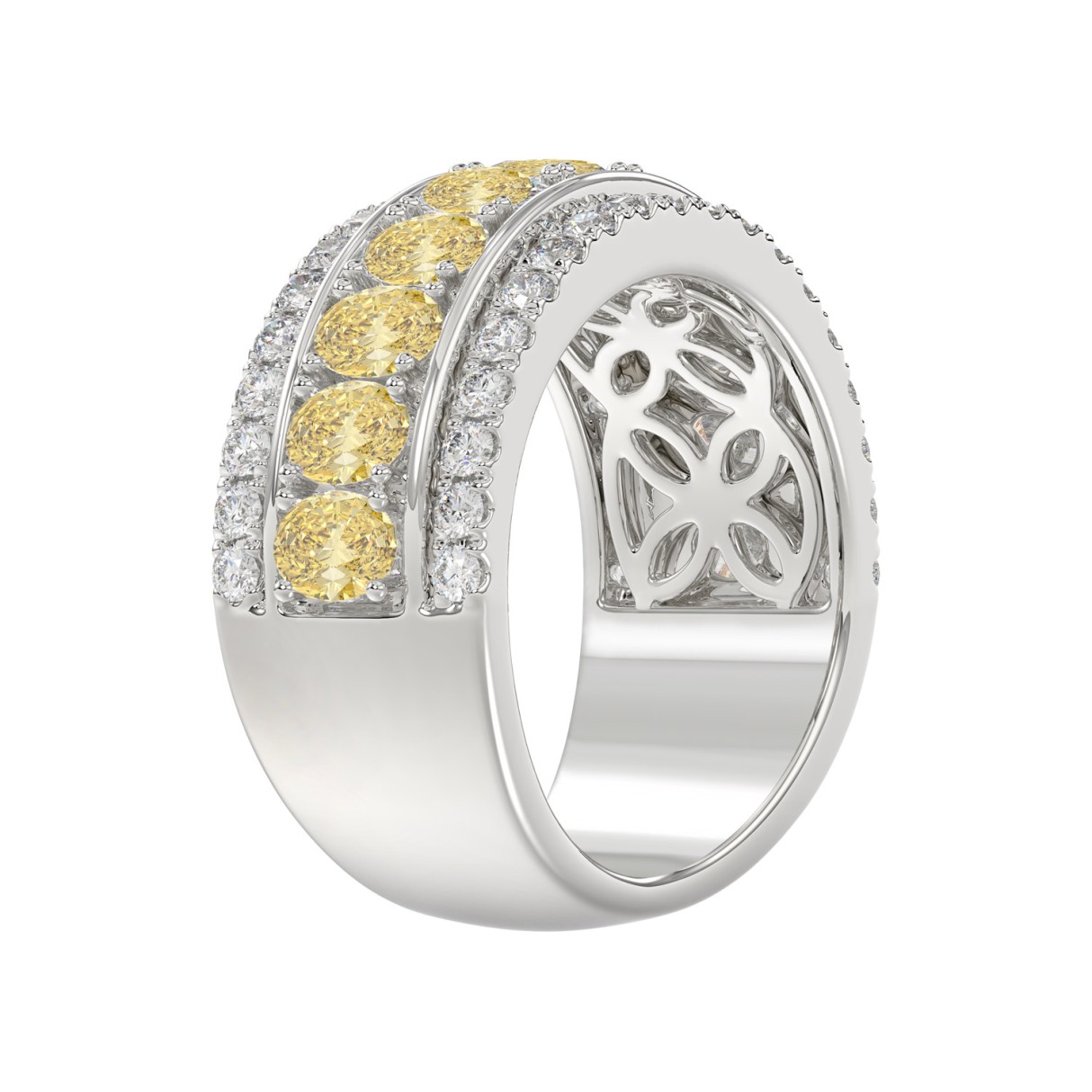 14K WHITE GOLD 2 1/4CT ROUND/OVAL DIAMOND LADIES BAND (CENTER STONE YELLOW OVAL DIAMOND 1 5/8CT)