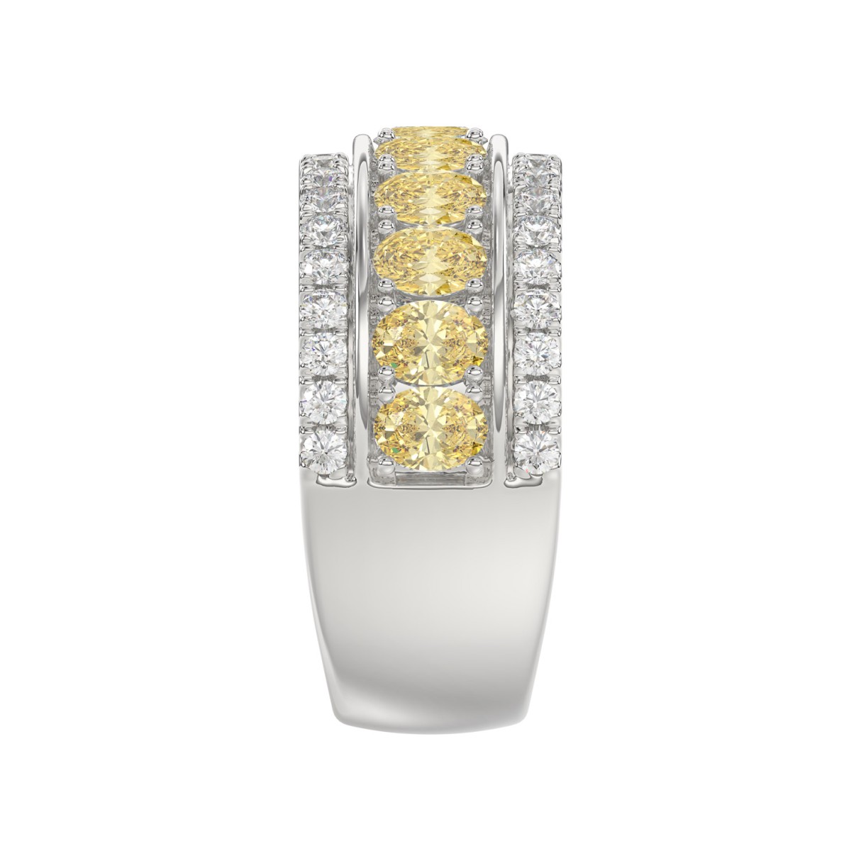 14K WHITE GOLD 2 1/4CT ROUND/OVAL DIAMOND LADIES BAND (CENTER STONE YELLOW OVAL DIAMOND 1 5/8CT)
