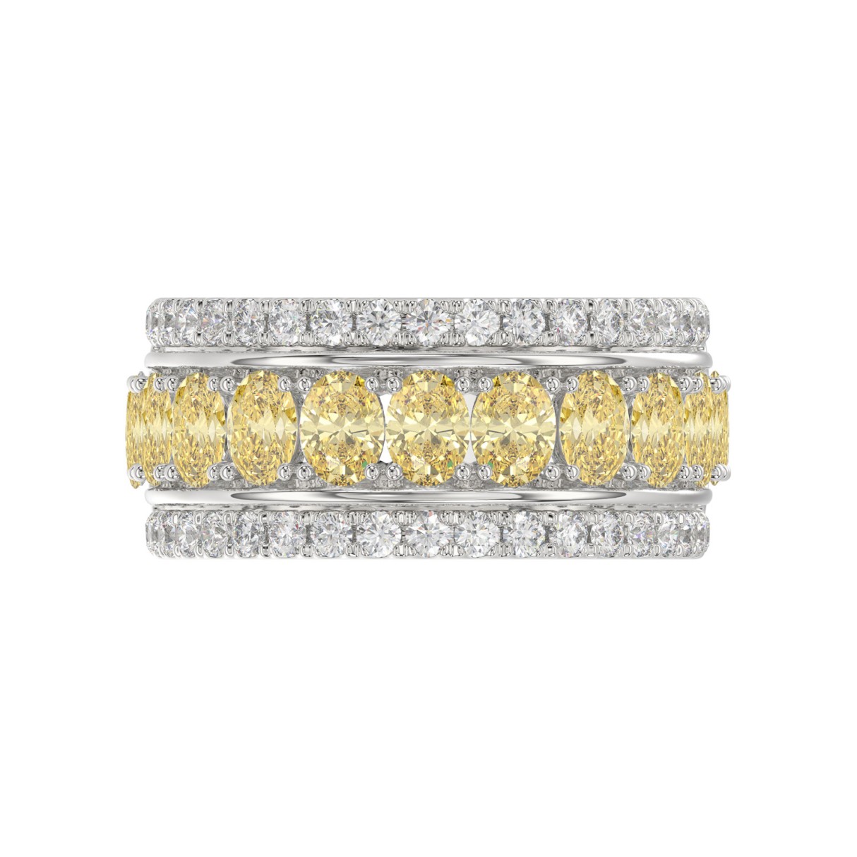 14K WHITE GOLD 2 1/4CT ROUND/OVAL DIAMOND LADIES BAND (CENTER STONE YELLOW OVAL DIAMOND 1 5/8CT)