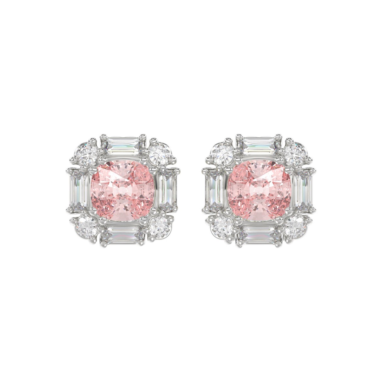 14K WHITE GOLD 1 1/3CT ROUND/PINK CUSHION DIAMOND LADIES EARRING 