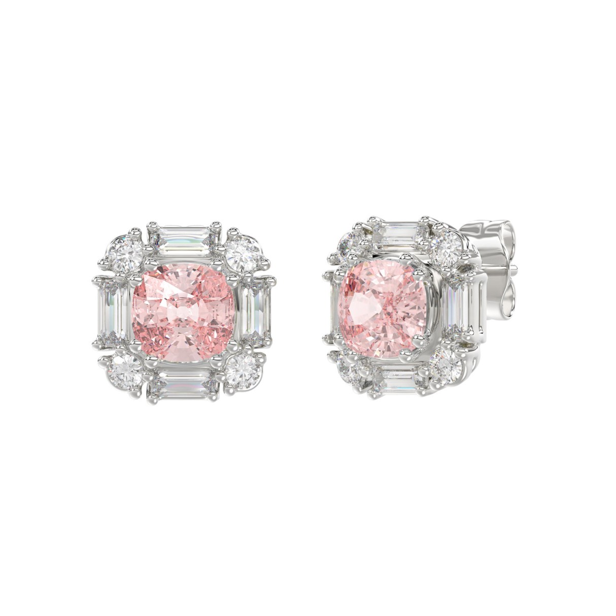 14K WHITE GOLD 1 1/3CT ROUND/PINK CUSHION DIAMOND LADIES EARRING 