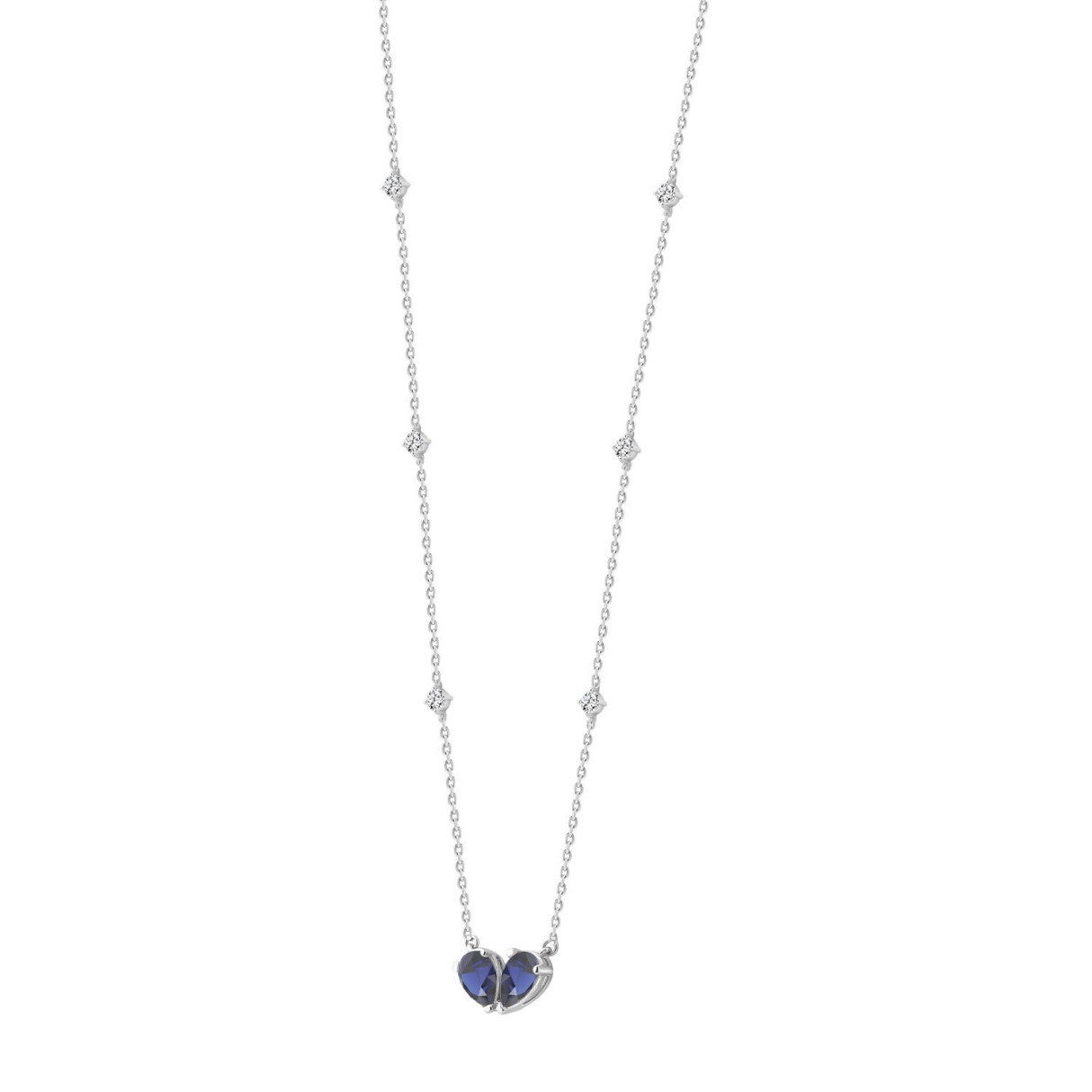14K WHITE GOLD 2.00CT ROUND/PEAR BLUE SAPPHIRE DIAMOND LADIES NECKLACE 