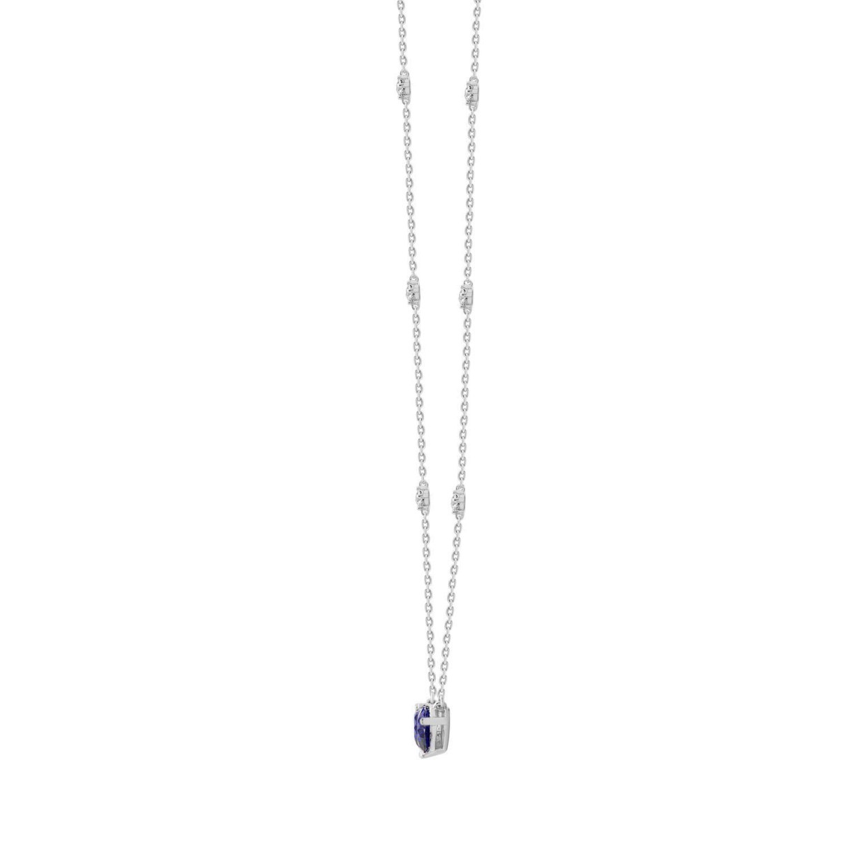 14K WHITE GOLD 2.00CT ROUND/PEAR BLUE SAPPHIRE DIAMOND LADIES NECKLACE 