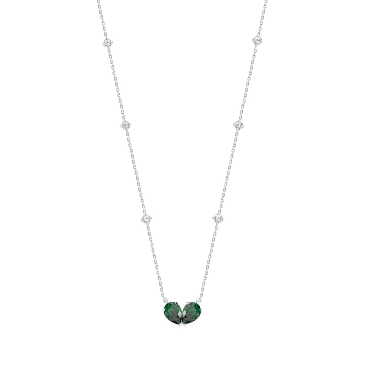 14K WHITE GOLD 2.00CT ROUND/PEAR GREEN EMERALD DIAMOND LADIES NECKLACE 