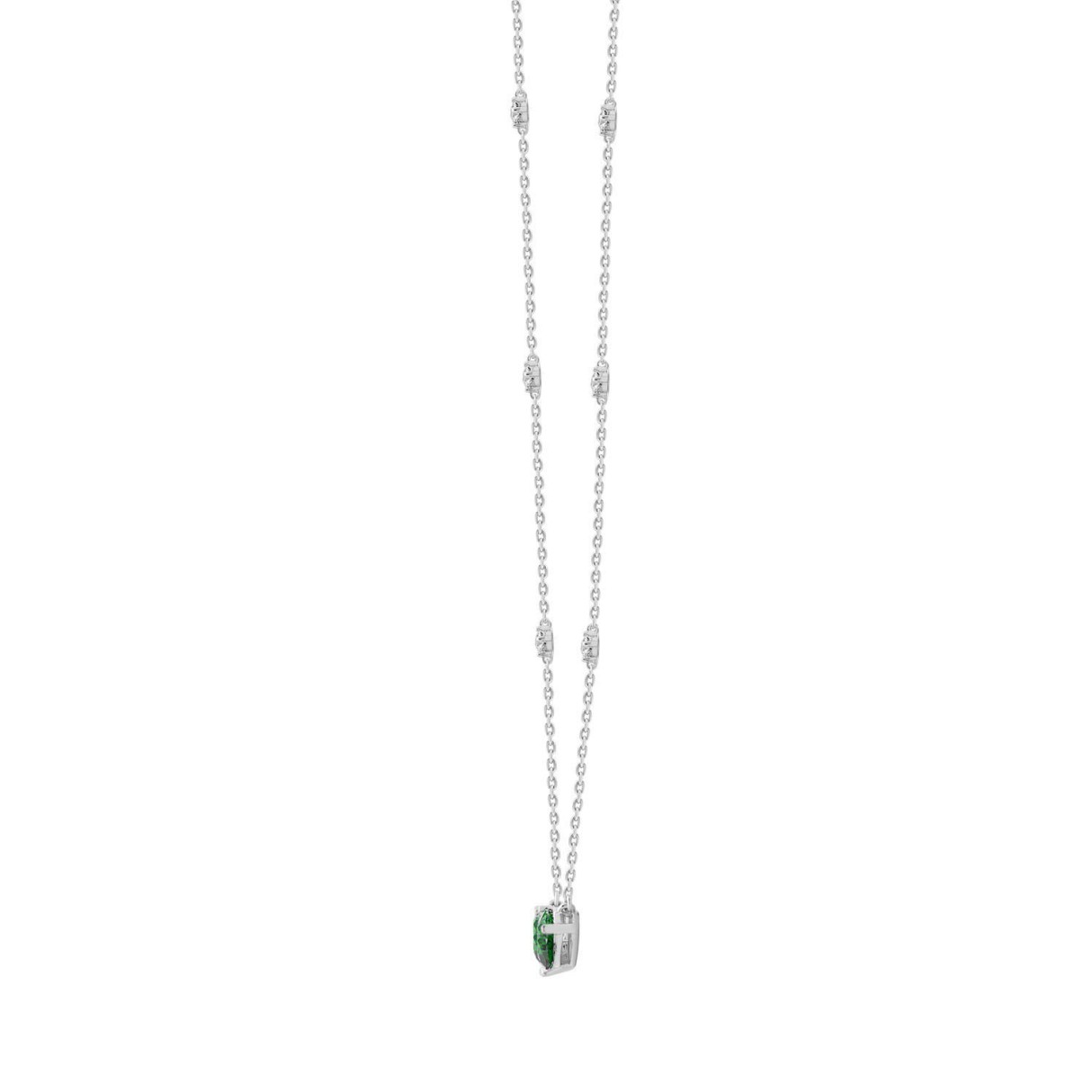 14K WHITE GOLD 2.00CT ROUND/PEAR GREEN EMERALD DIAMOND LADIES NECKLACE 