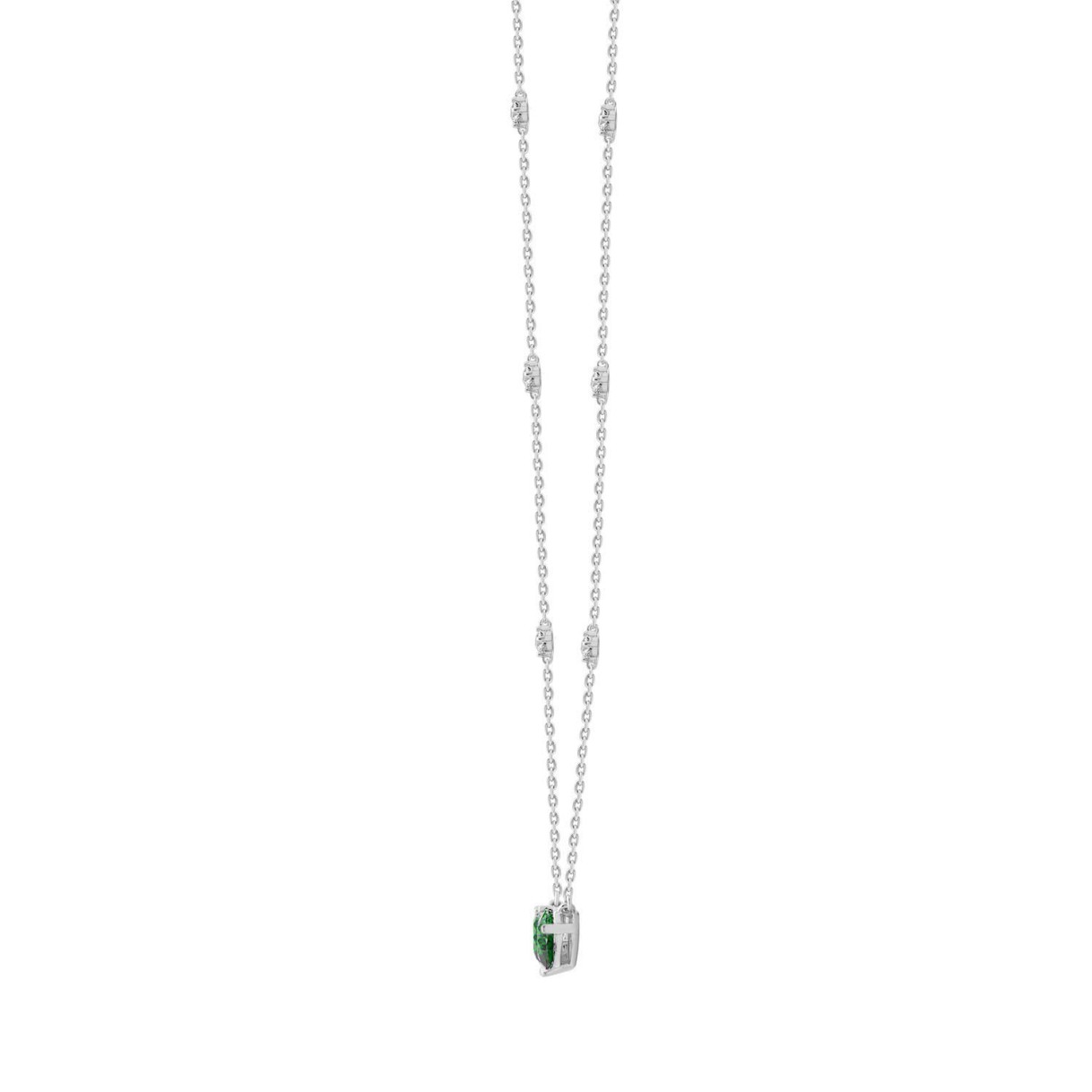 14K WHITE GOLD 2.00CT ROUND/PEAR GREEN EMERALD DIAMOND LADIES NECKLACE 