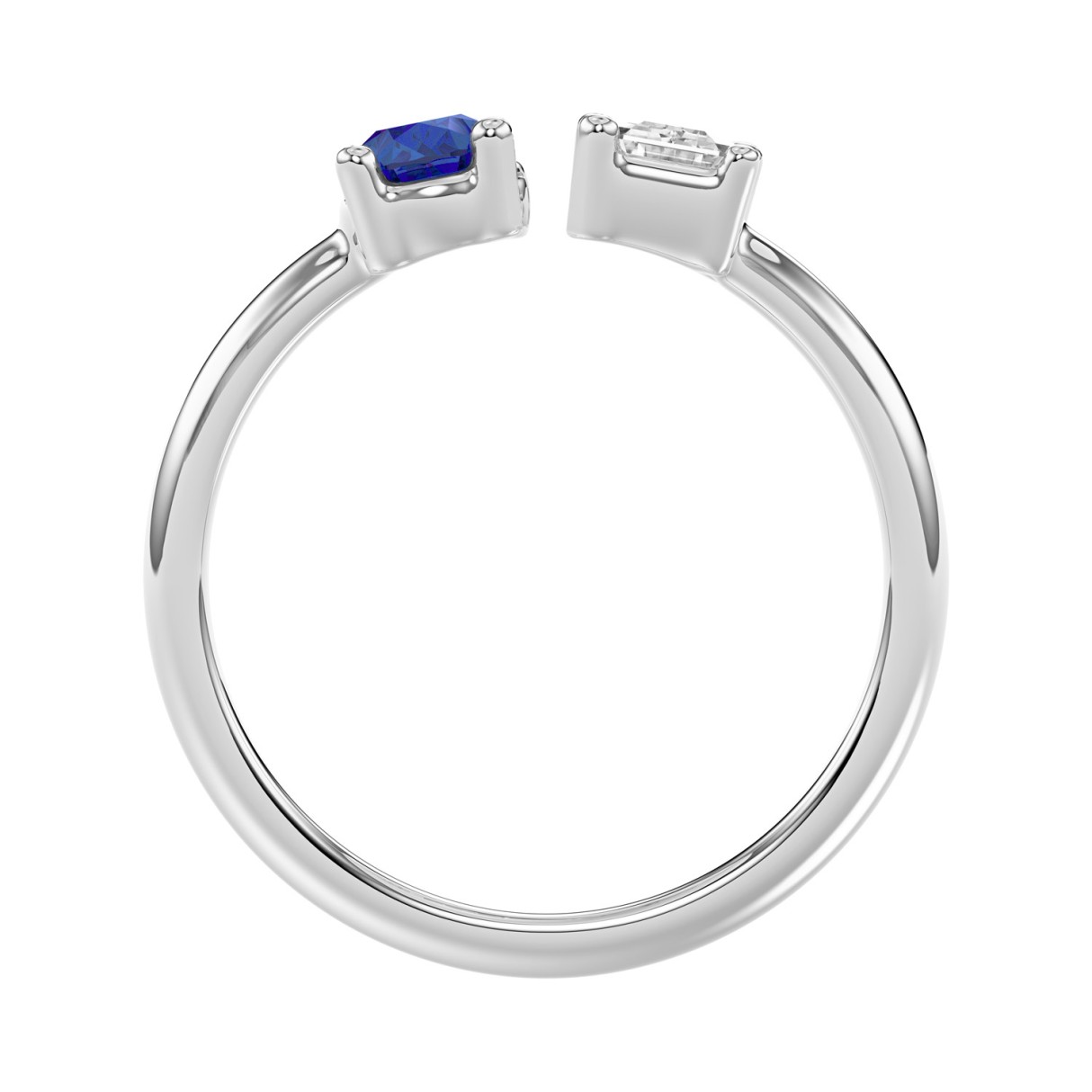 14K WHITE GOLD 1.00CT EMERALD/PEAR BLUE SAPPHIRE DIAMOND LADIES RING 