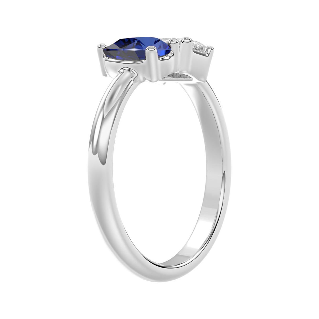 14K WHITE GOLD 1.00CT EMERALD/PEAR BLUE SAPPHIRE DIAMOND LADIES RING 