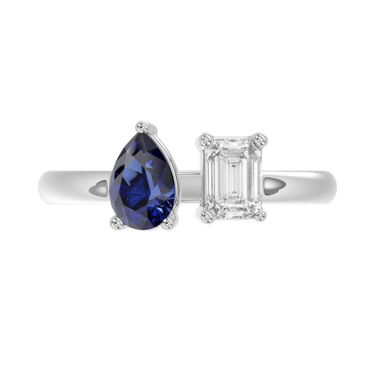 14K WHITE GOLD 1.00CT EMERALD/PEAR BLUE SAPPHIRE DIAMOND LADIES RING 