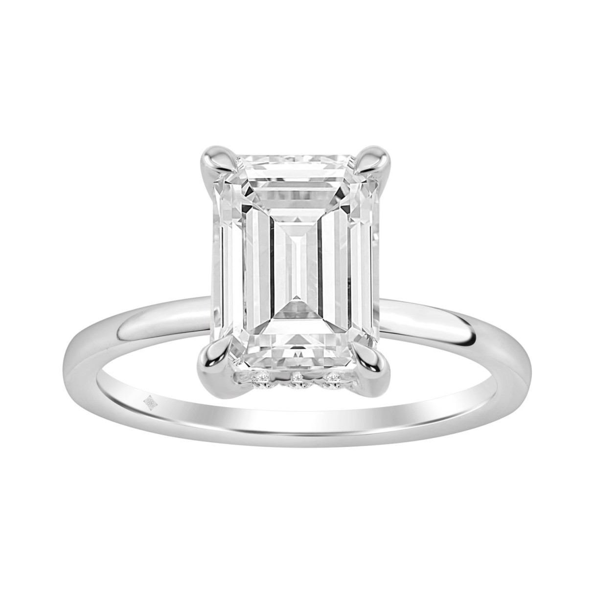 14K WHITE GOLD 3.00CT EMERALD/ROUND DIAMOND LADIES...