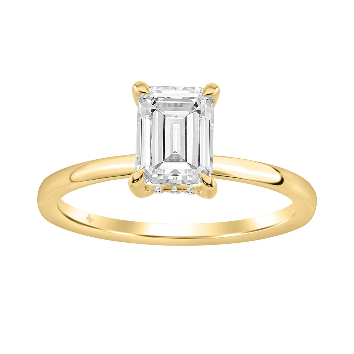 14K YELLOW GOLD 1 5/8CT EMERALD/ROUND DIAMOND LADI...