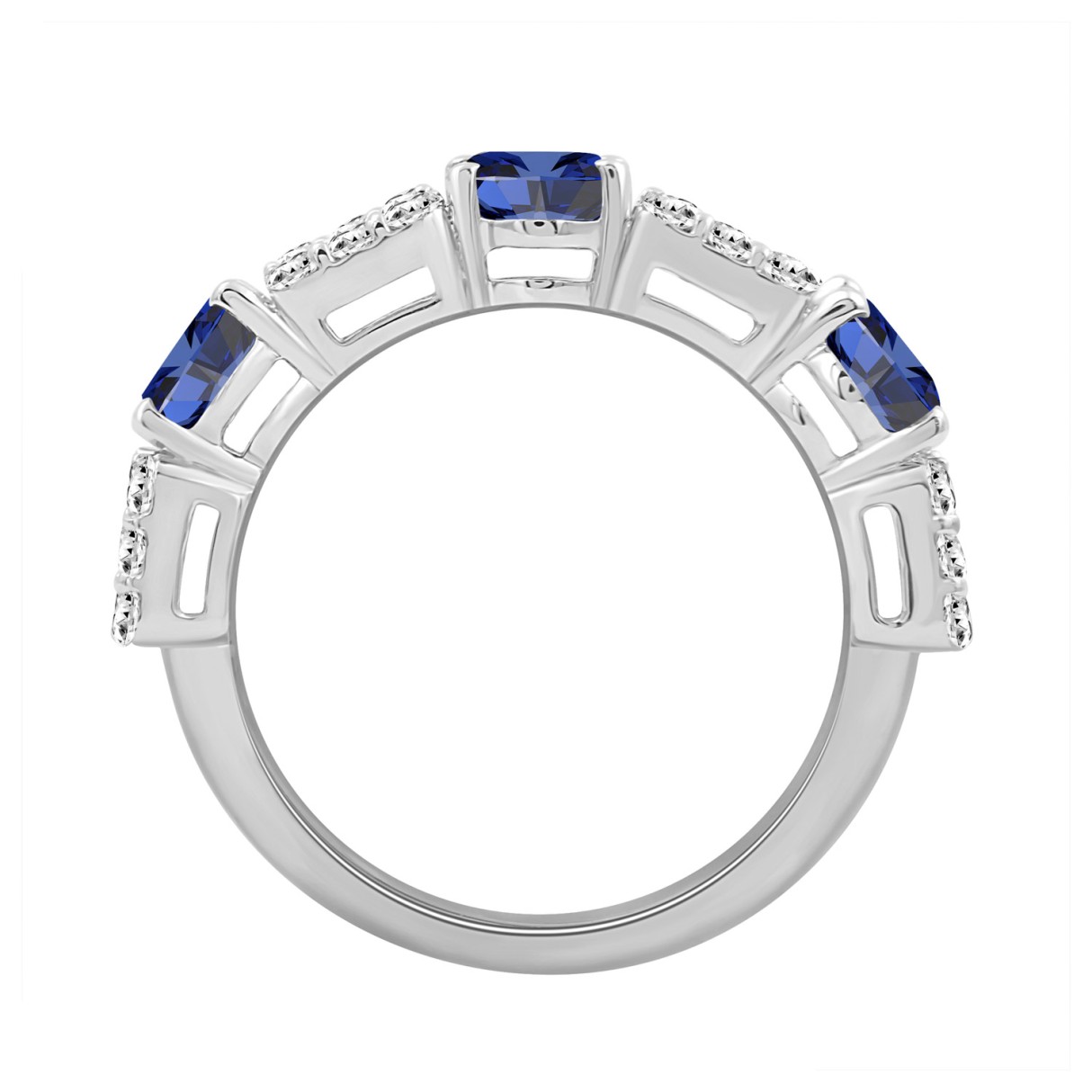 14K WHITE GOLD 3 5/8CT ROUND/BAGUETTE/BLUE SAPPHIRE OVAL DIAMOND LADIES BAND 