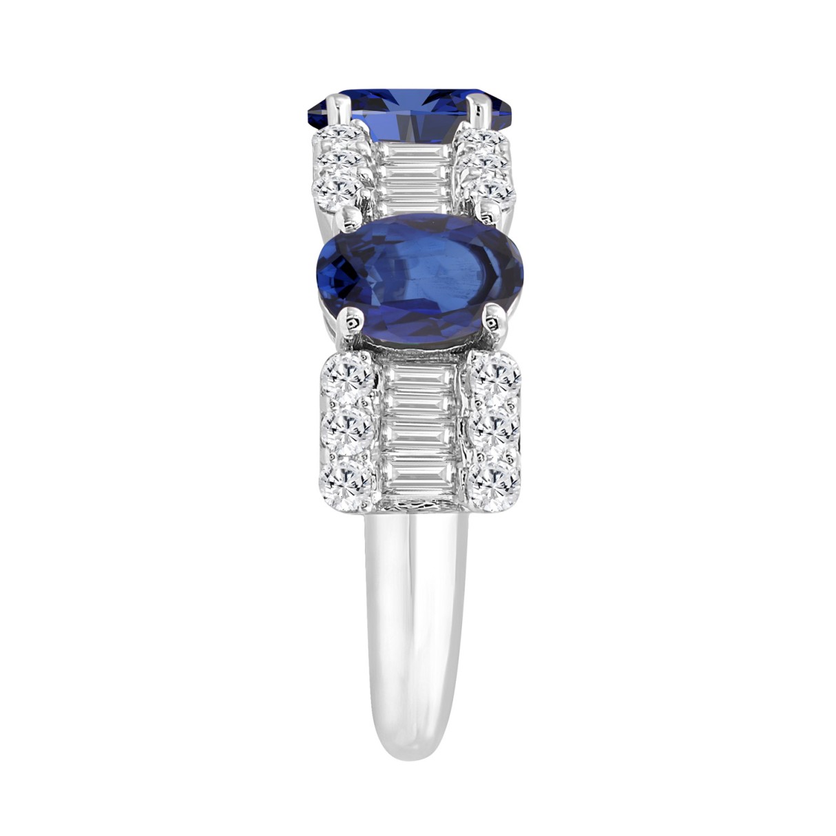 14K WHITE GOLD 3 5/8CT ROUND/BAGUETTE/BLUE SAPPHIRE OVAL DIAMOND LADIES BAND 