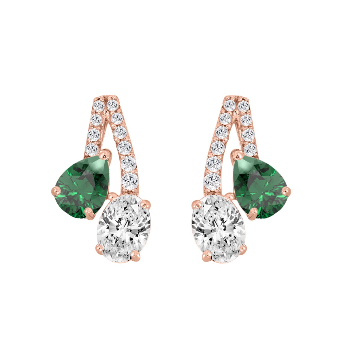 14K ROSE GOLD 2 1/2CT ROUND/OVAL/GREEN EMERALD PEAR DIAMOND LADIES EARRING (GREEN EMERALD PEAR DIAMOND 1.00CT)