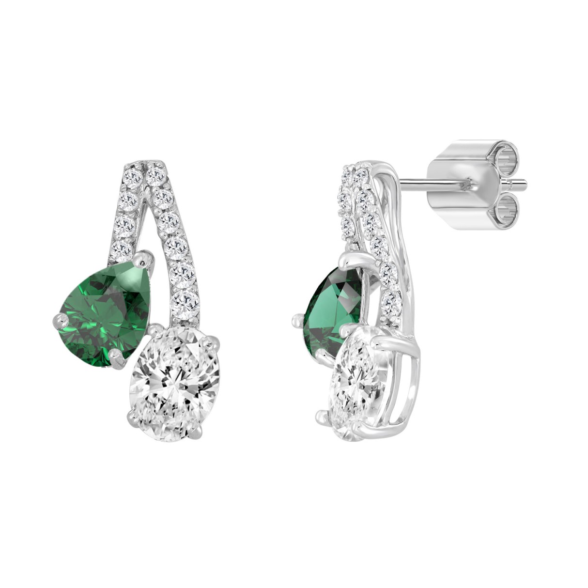 14K WHITE GOLD 2 1/2CT ROUND/OVAL/GREEN EMERALD PEAR DIAMOND LADIES EARRING (GREEN EMERALD PEAR DIAMOND 1.00CT)