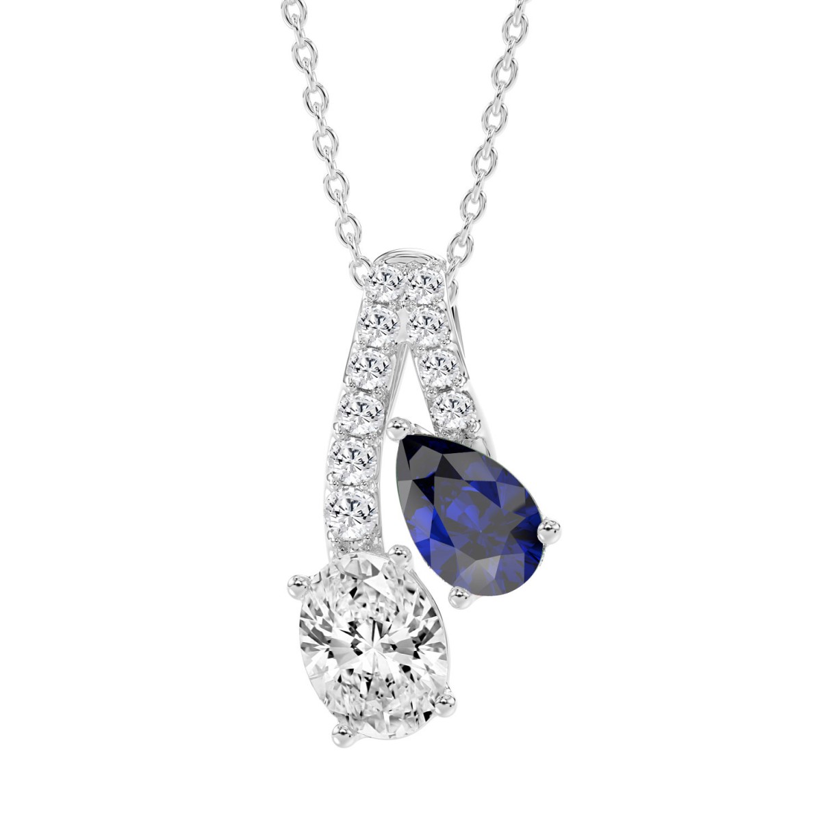 14K WHITE GOLD 2.00CT ROUND/OVAL/BLUE SAPPHIRE PEAR DIAMOND LADIES PENDANT 