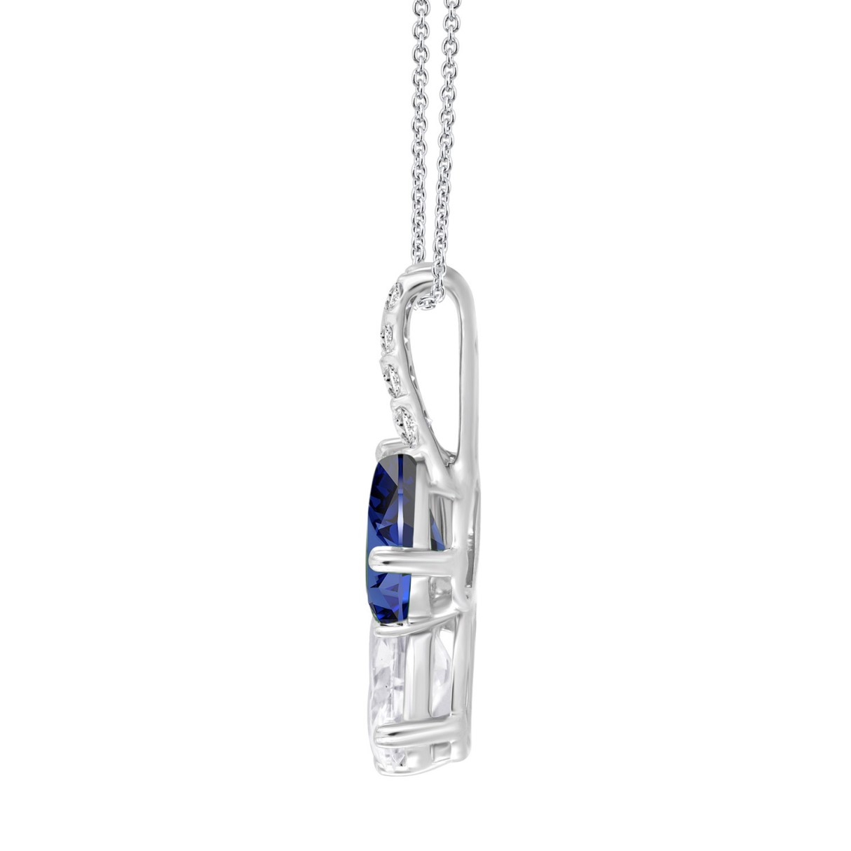 14K WHITE GOLD 2.00CT ROUND/OVAL/BLUE SAPPHIRE PEAR DIAMOND LADIES PENDANT 