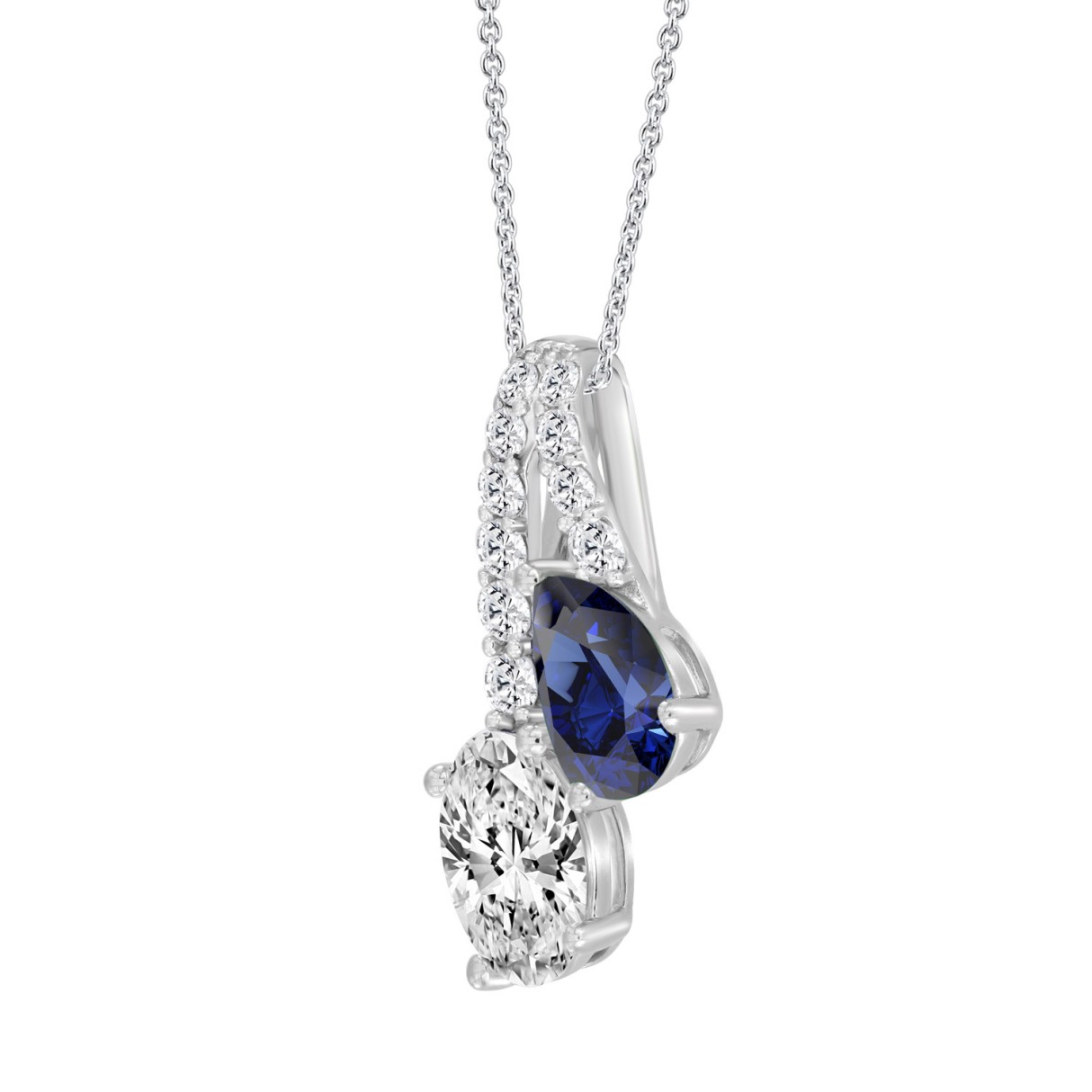 14K WHITE GOLD 2.00CT ROUND/OVAL/BLUE SAPPHIRE PEAR DIAMOND LADIES PENDANT 