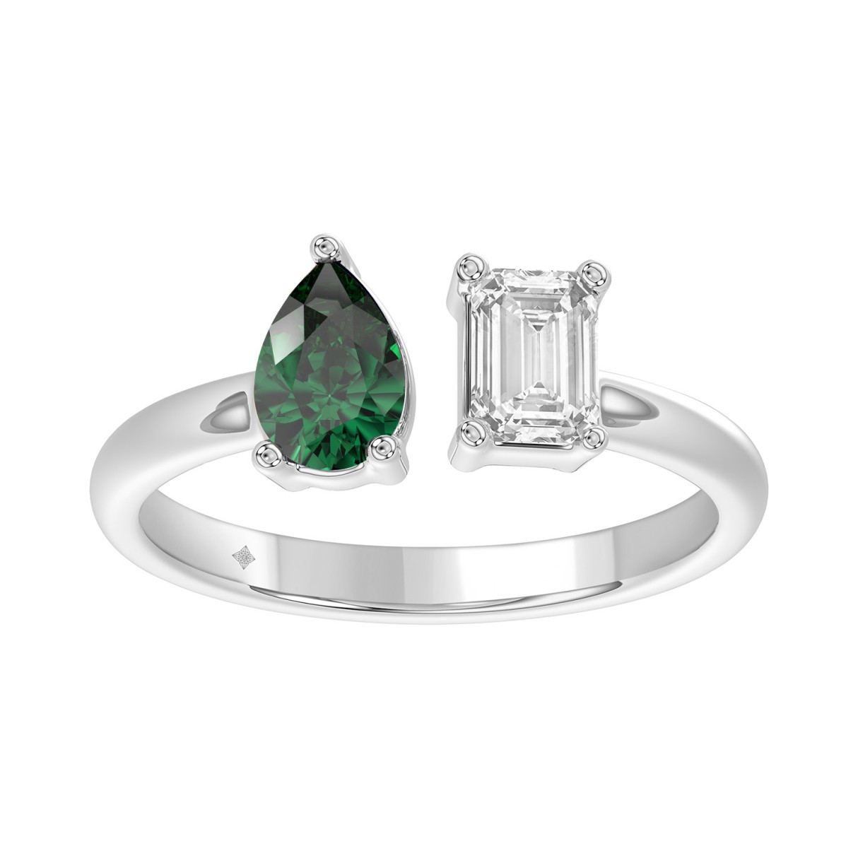 14K WHITE GOLD 1.00CT EMERALD/GREEN EMERALD PEAR D...