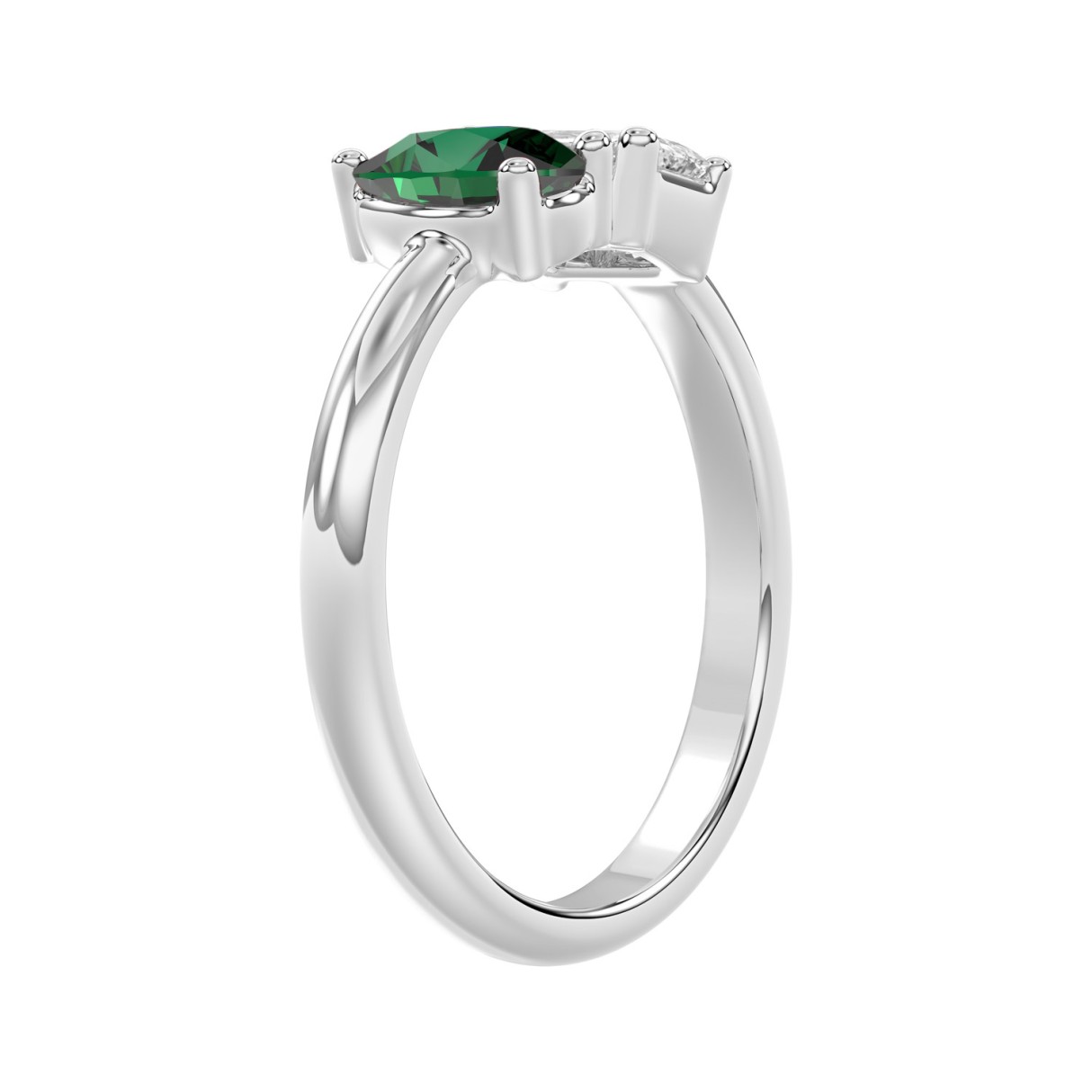 14K WHITE GOLD 1.00CT EMERALD/GREEN EMERALD PEAR DIAMOND LADIES RING 