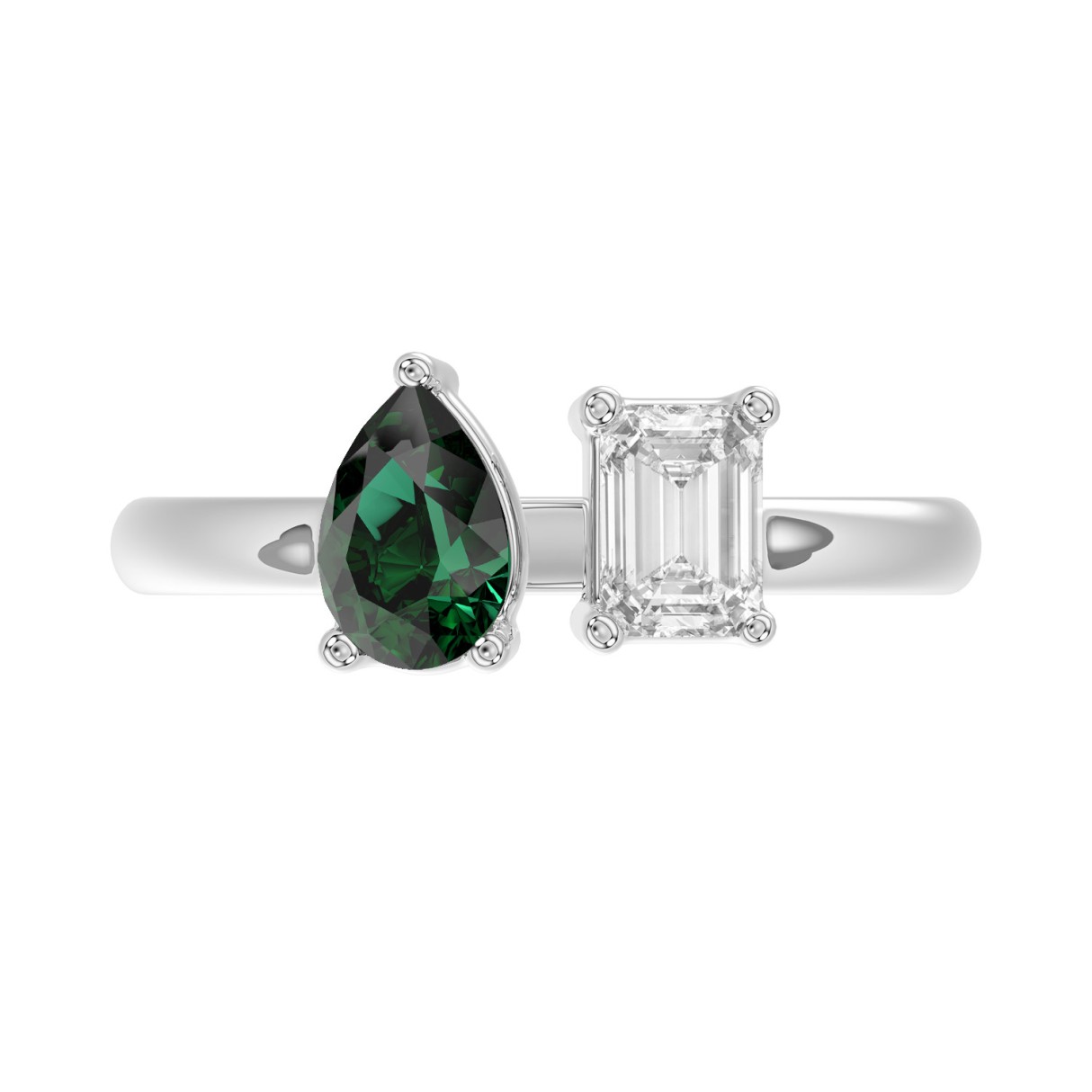 14K WHITE GOLD 1.00CT EMERALD/GREEN EMERALD PEAR DIAMOND LADIES RING 