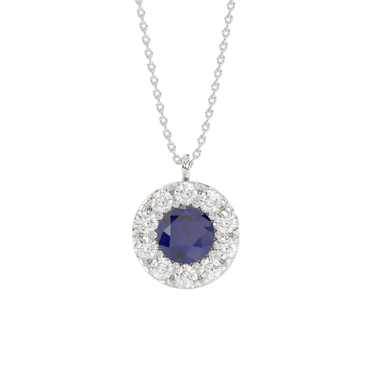 14K WHITE GOLD 1.00CT ROUND/BLUE SAPPHIRE ROUND LA...
