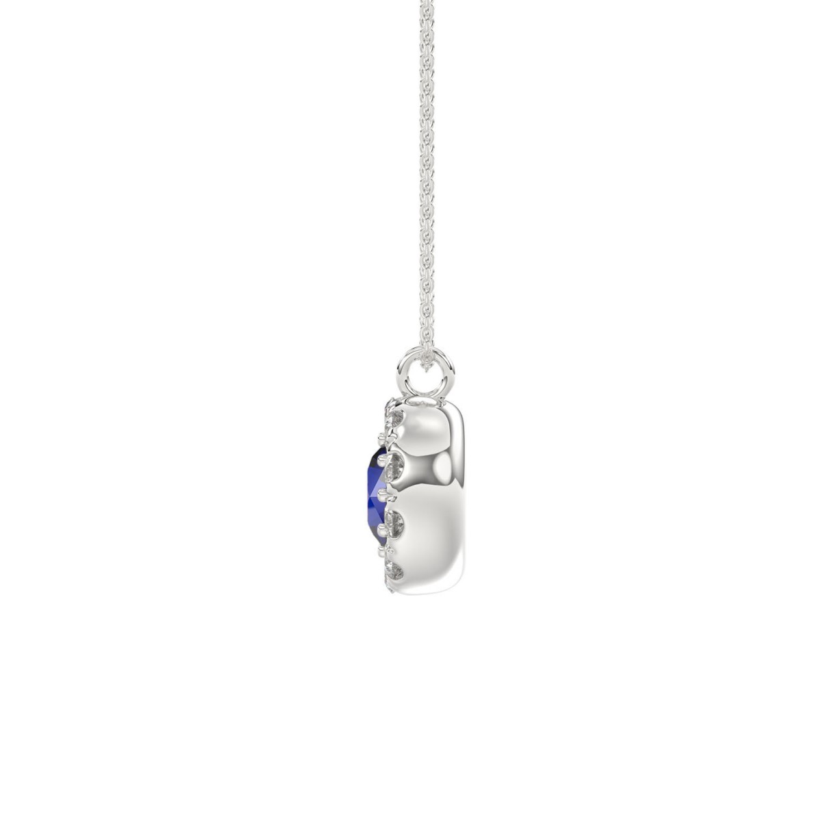 14K WHITE GOLD 1.00CT ROUND/BLUE SAPPHIRE ROUND LADIES PENDANT (BLUE SAPPHIRE ROUND DIAMOND 5/8CT)