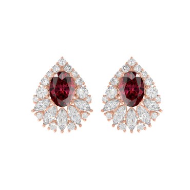 14K ROSE GOLD 4 3/4CT ROUND/MARQUISE/RUBY OVAL DIAMOND LADIES EARRING (RUBY OVAL DIAMOND 2 3/4CT)