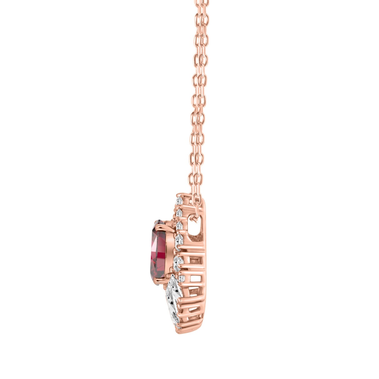 14K ROSE GOLD 2 1/4CT ROUND/MARQUISE/RUBY OVAL DIAMOND LADIES PENDANT WITH CHAIN (RUBY OVAL DIAMOND 1 1/4CT)