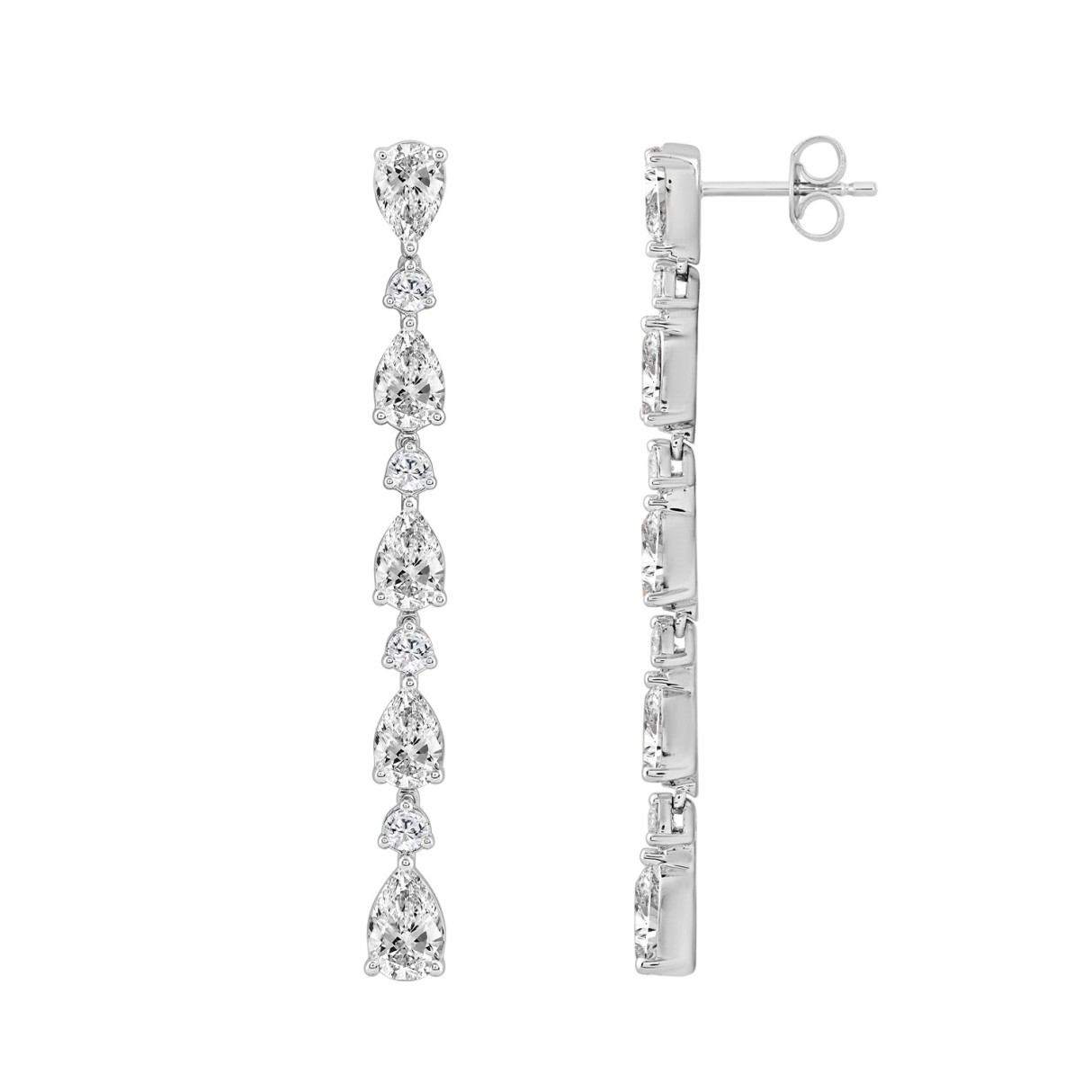 18K WHITE GOLD 6 1/4CT ROUND/PEAR DIAMOND LADIES LINEAR EARRINGS