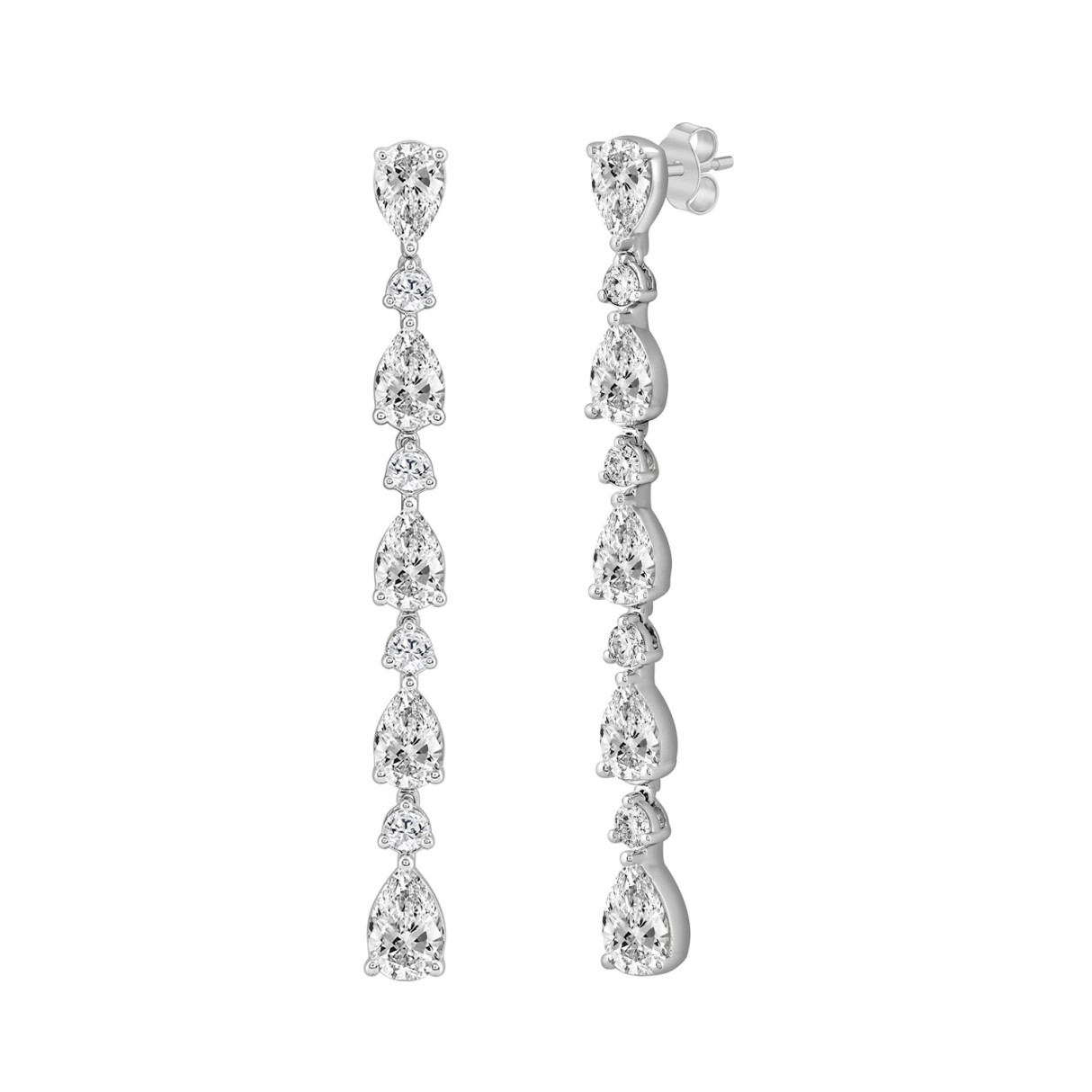 18K WHITE GOLD 6 1/4CT ROUND/PEAR DIAMOND LADIES LINEAR EARRINGS