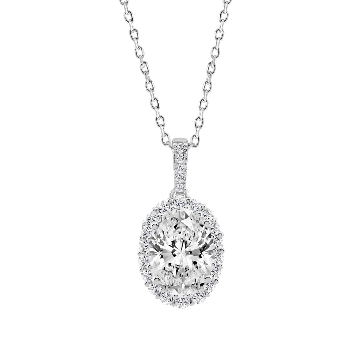 14K WHITE GOLD 3 1/2CT OVAL/ROUND DIAMOND LADIES PENDANT (CENTER STONE OVAL DIAMOND 3CT)