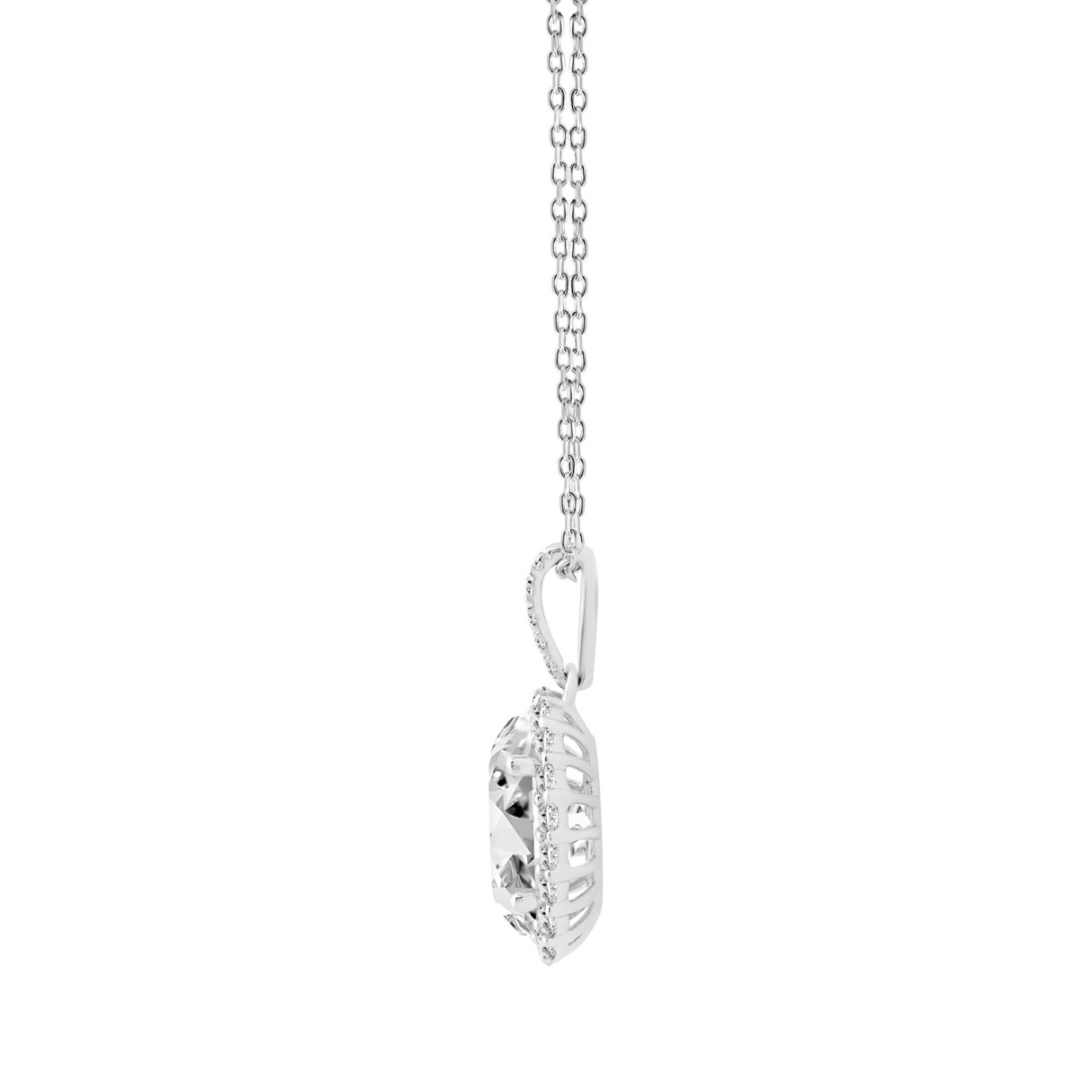 14K WHITE GOLD 3 1/2CT OVAL/ROUND DIAMOND LADIES PENDANT (CENTER STONE OVAL DIAMOND 3CT)